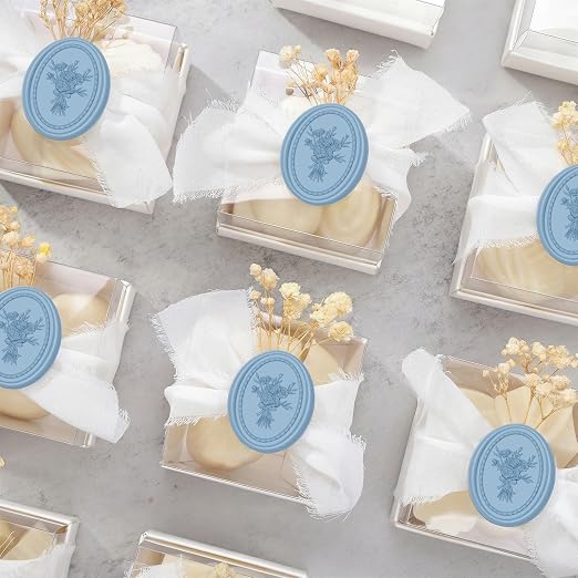 UNIQOOO Wax Seal Stickers -Vintage Photo Frame Floral Bouquet Wedding Invitation Envelope Seal Stickers, 50 Pcs Self-Adhesive Dusty Blue Stickers, Perfect for Invitation, Christmas, Gift Wrapping
