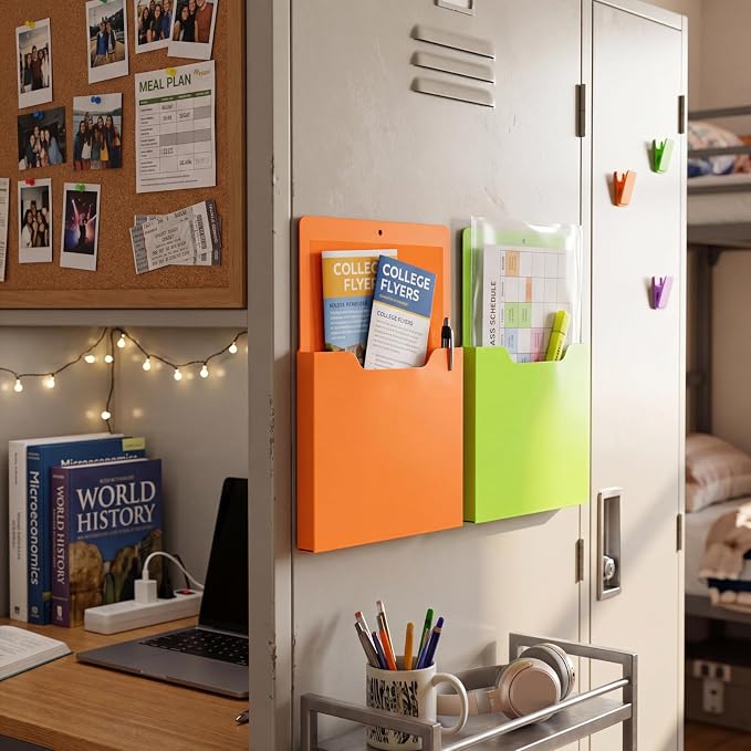 Gilprop 12 Pack Magnetic File Holder for Whiteboard, 10"x13"x1.2" Classroom Magnetic Wall File Folders, Hanging Magazine Organizer Storage Pocket for Refrigerator Mail Paper Desk Office(Macaron Color)