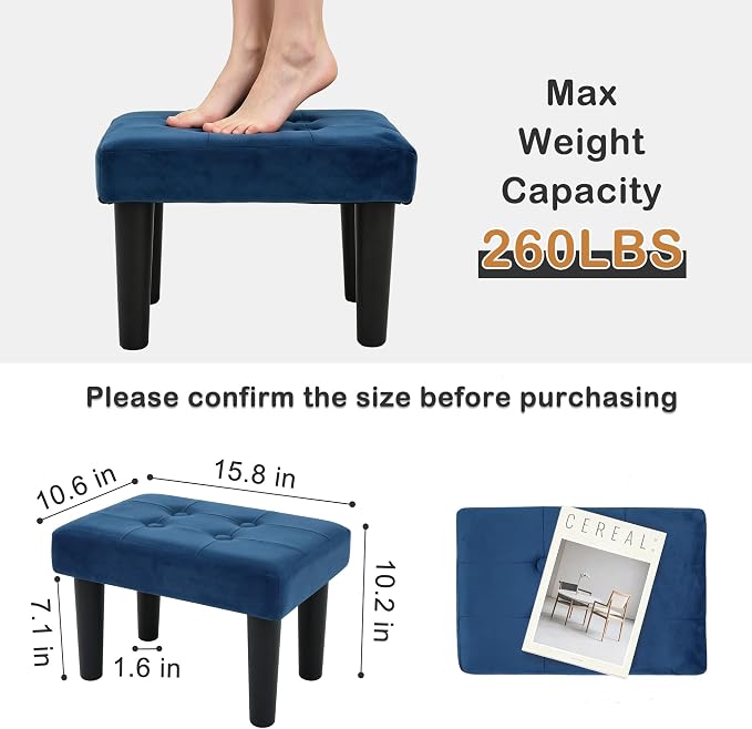 CAROLMADE Footstool Ottoman with Legs, Velvet Small Foot Rest Under Desk, Ottoman with Storage for Living Room, Bedroom, Entryway Blue