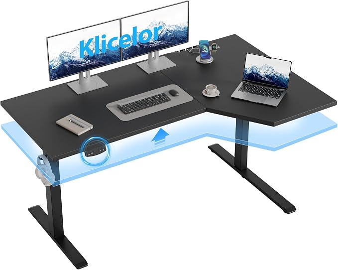 Klicelor L Shaped Standing Desk 55 x 31.5 Inch, Electric Height Adjustable Corner Desk for Home Office Workstation, Ergonomic Sit Stand Computer Table with Memory Controller, Black