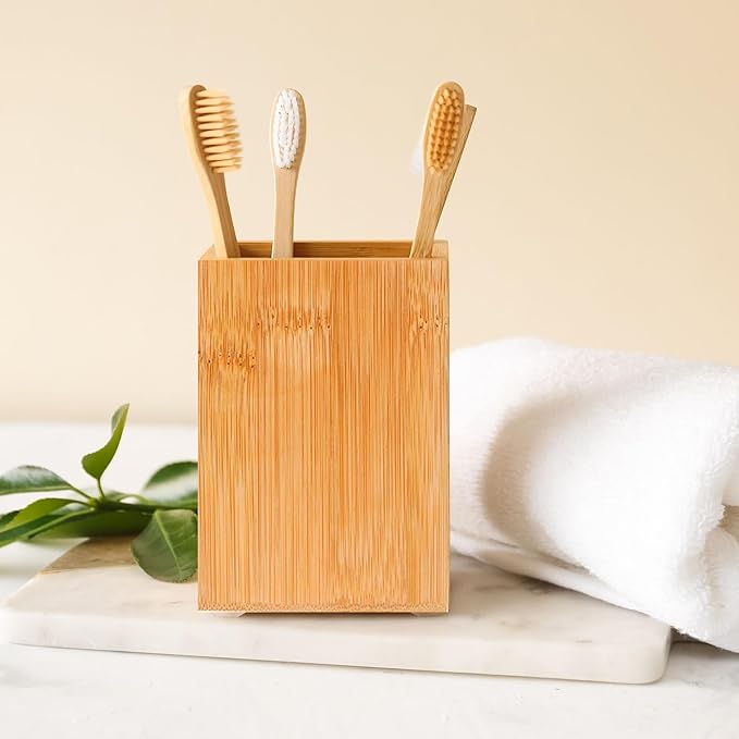 Eco-Friendly Bamboo Pen Holder | Minimalist Wooden Pencil Cup | Natural Desk Organizer Box for Office, School, or Vanity | Sustainable Square Storage Container | Unpainted Finish