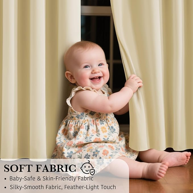 RYB HOME Extra Wide 100% Blackout Patio Door Curtain 96 inch Long, Grommet Room Darkening Room Divider Drapes, Sliding Door Curtains for Living Room/Bedroom Large Window, Beige, W100 x L96
