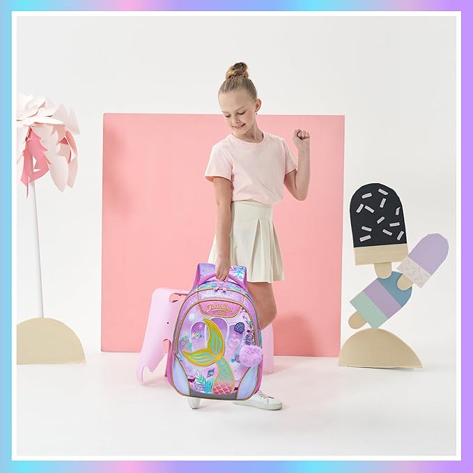 Meetbelify Mermaid Backpacks for Girls School Bag Cute Girls Backpacks Ages 8-10 with Lunch Box Kids Bookbag Set Travel Backpack for Elementary Students Backpack to School Supplies