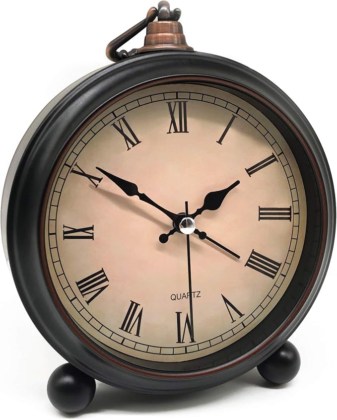 TooTa Vintage Retro Analog Alarm Clock, 4.5 inch Super Silent Non Ticking Small Clock with Night Light, Battery Operated, Simply Design, for Living Room, Bedroom, Bedside, Desk, Gift Clock (Roman)