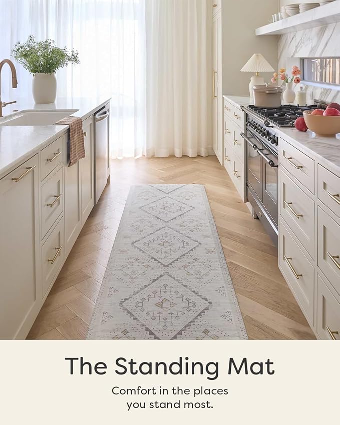 House of Noa Nama Standing Mat – Anti-Fatigue Cushioned Kitchen Mats for Floor | Ergonomic Bounce-Back Foam Kitchen Mats | Anti-Fatigue Mats for Kitchen & Standing | Ula Cashew | 22" x 72"