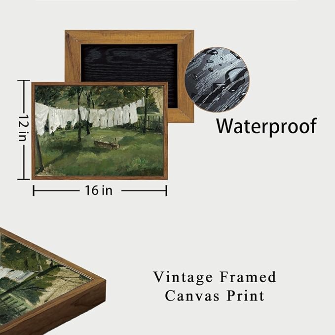 OIQArtOIQ Vintage Landscape Canvas Wall Art Framed Natural Scenery Painting Artwork Prints France Country Wilderness Farmhouse Decor Pictures Kitchen Bedroom Living Room Bathroom