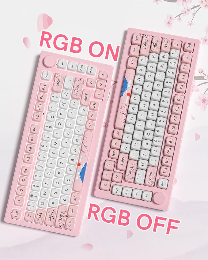 131 Cute Pink Keycaps MOA Cherry Blossom keycap Theme Japanese Keycap Set for Mechanical Keyboard for 61/68/84/87/98/99/100/104/108 Keys,Pink&White(Only Keycap Set)