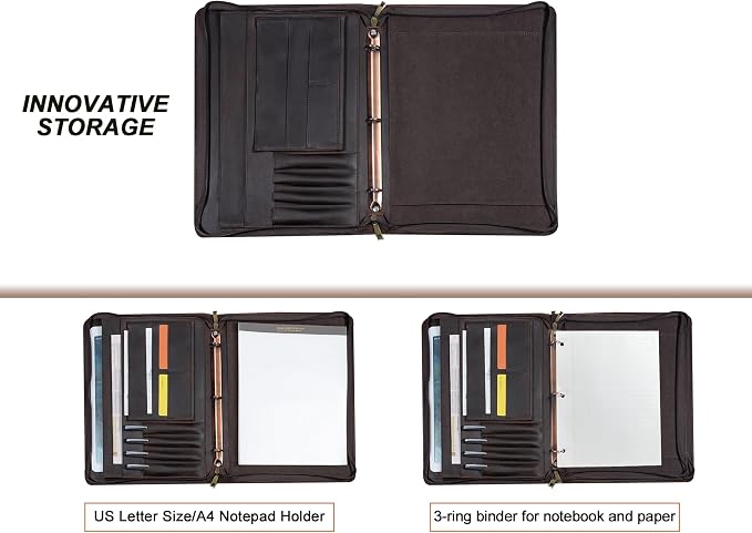 Personalized Genunie Leather Portfolio Binder, Customized Leather Portfolio for Men/Women,Business Portfolio Organizer for A4 Size Notepad, Customized Gift