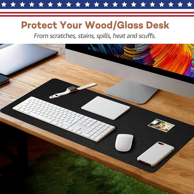 RostiKong Dual-Sided Leather Desk Cover Waterproof Computer Laptop Mat for Desktop Blotters Mouse Pads Writing Pads Desk Accessories for Women Men Kids (24'' x 48'' Black)