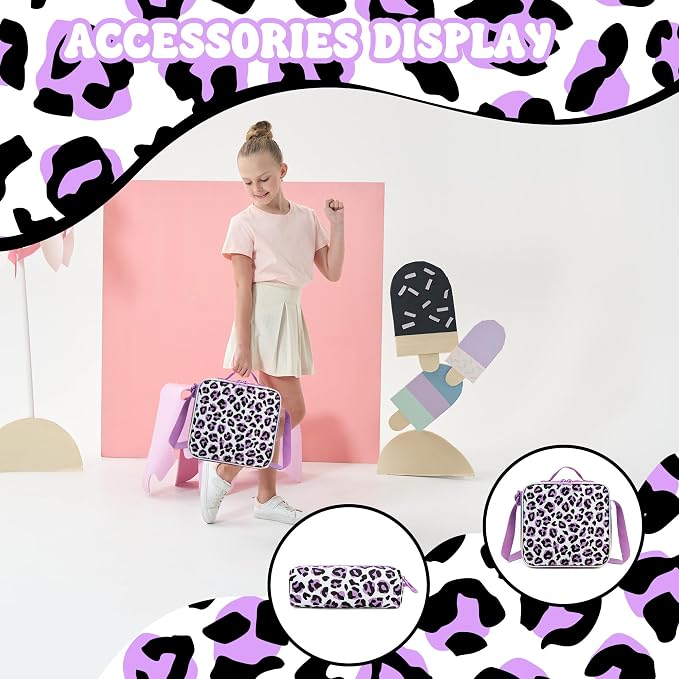 Backpack for Girls Backpack for School 8-10 Kids Backpacks with Lunch Box Leopard Print Schoolbag for Kids