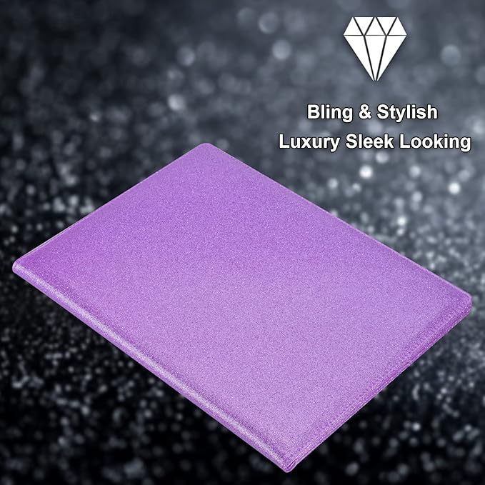 Cacturism Padfolio Portfolio Folder, Foldable Letter Size Clipboard Legal Pad, Bling PU Leather Professional Folio Organizer for Women - Resume Business Document Holder for Job Work Office, Purple
