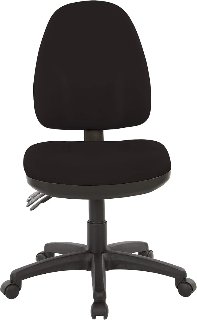Office Star Ergonomic Dual Function Office Task Chair with Adjustable Padded Back and Built-in Lumbar Support, Armless, Dillon Black Fabric