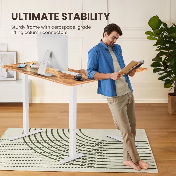 ErGear 63″ L Shaped Standing Desk Electric Adjustable Height, Light Vintage | Left & Right Interchangeable Installation, 4 Memory Presets, One-Touch Control, Stable Steel Frame, 220 lbs Capacity