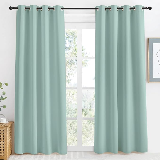 NICETOWN Kitchen Blackout Window Curtain Panel, Aqua Blue, 1 Panel, 55 by 86 inches Long, Home Fashion Thermal Insulated Solid Grommet Room Darkening Drape for Apartment