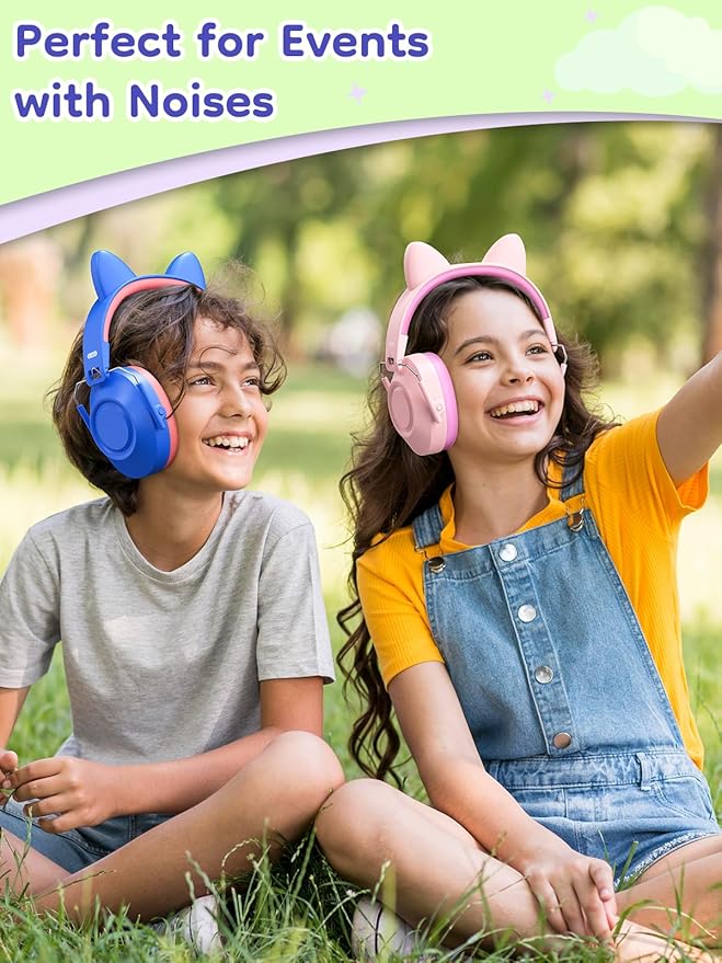 Noise Cancelling Headphones for Kids, SNR 32dB Kids Hearing Protection Earmuffs for Noise Reduction, Head Band Adjustable Ear Muffs for Autism Sensory, Outdoor Activity 2Pack Pink+Blue