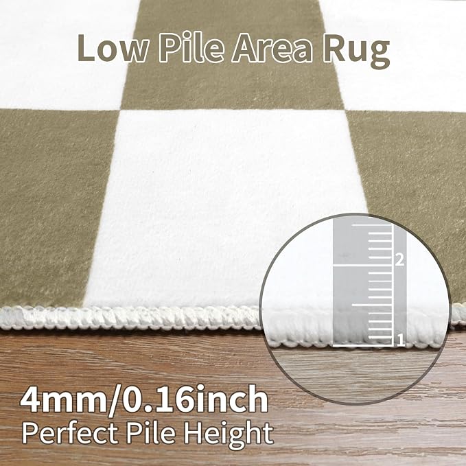 Terrug Beige and White Checkered Rug for Living Room,8x10 Area Rugs Washable with Non Slip for Bedroom,Soft Low Pile Stain Resistance Retro Carpet for Dorm Kids Room