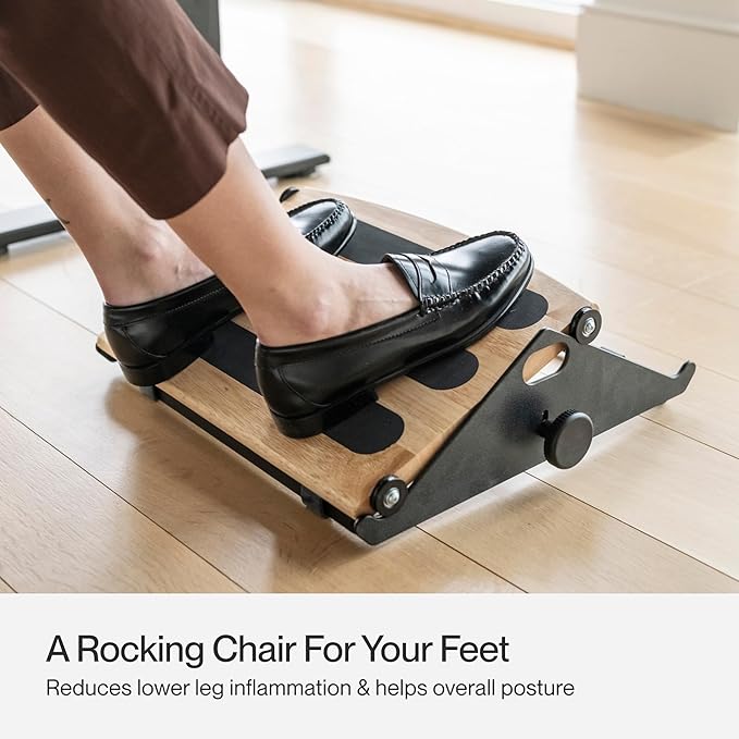 Humanscale FR300 Foot Rocker, Ergonomic Rocking Footrest for Under Desk, Smooth Gliding Experience with Ball Bearing Rollers, Adjustable Height, Durable Steel Frame, Natural Wood