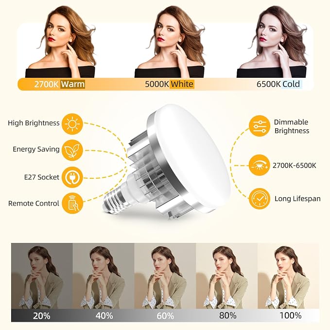 Professional Softbox Lighting Kit, 20'' x 20'' Studio Lights with 85W 2700-6500K E27 LED Bulbs, Continuous Lighting for Photography/Video Recording/Live Streaming