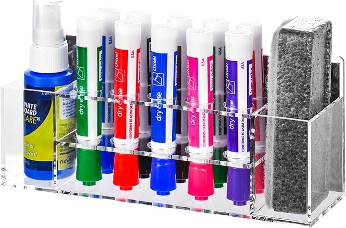 Acrylic Magnetic Dry Erase Marker Holder, 10 Slots Clear Magnetic Marker Pen Holder, Magnet Storage for Whiteboard, Desk Locker Organizer Accessories, Office, Classroom, Home