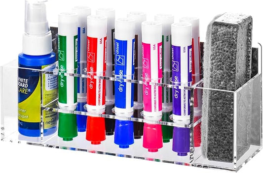 Acrylic Magnetic Dry Erase Marker Holder, 10 Slots Clear Magnetic Marker Pen Holder, Magnet Storage for Whiteboard, Desk Locker Organizer Accessories, Office, Classroom, Home