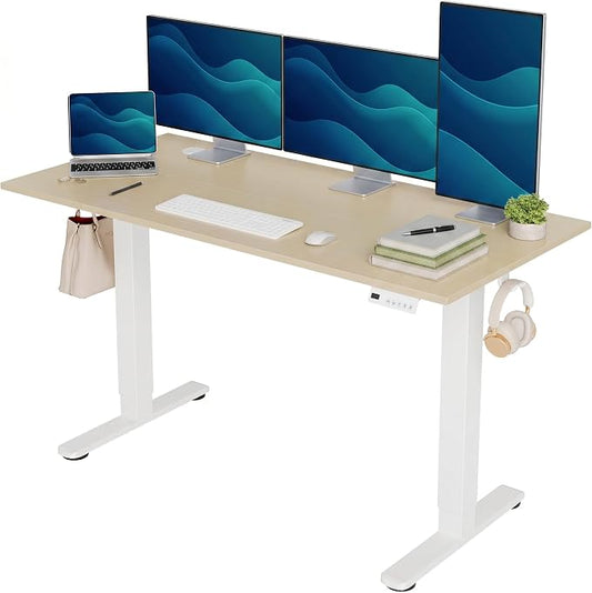 Claiks 55 x 24 Inch Nature Electric Standing Desk | Adjustable Height, Sit Stand, 3 Memory Presets, Cable Management, Spacious Ergonomic, Home Office & Bedroom