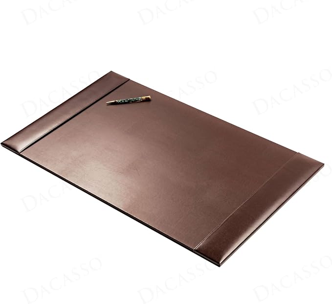 DACASSO Bonded Leather Desk Pad with Side Rails - Luxury Leather Desk Blotter for Writing (30 x 18, Brown)
