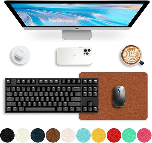 Leather Desk pad Protector, Office Mat, Large Mouse Mat, Non-Slip PU Leather Blotter, Laptop Desk Pad,Waterproof Laptop Computer Desk Keyboard Mat for Office/Work/Home/Decor (Brown, 11in*8in)