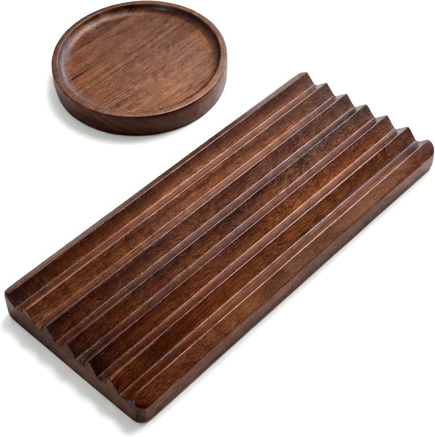 Horizontal Pen Holder for Desk, Walnut Pen Holder with 5 Compartments,Pen Tray Office Accessory, Teacher Gifts, Suitable for School, Home,Pen Tray for Desk (Walnut)