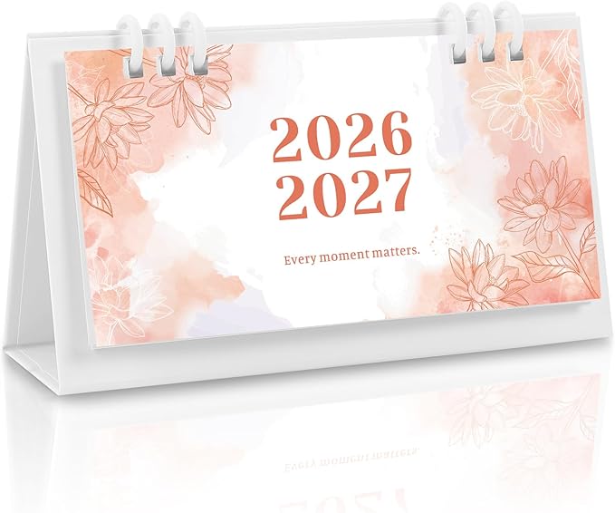 Small Desk Calendar 2026-2027, Pink Monthly Desktop Calendar - Runs From January 2026 Until December 2027, 6.3" x 3.1", Mini Standing Flip 2026 Calendar for Home, School and Office Supplies
