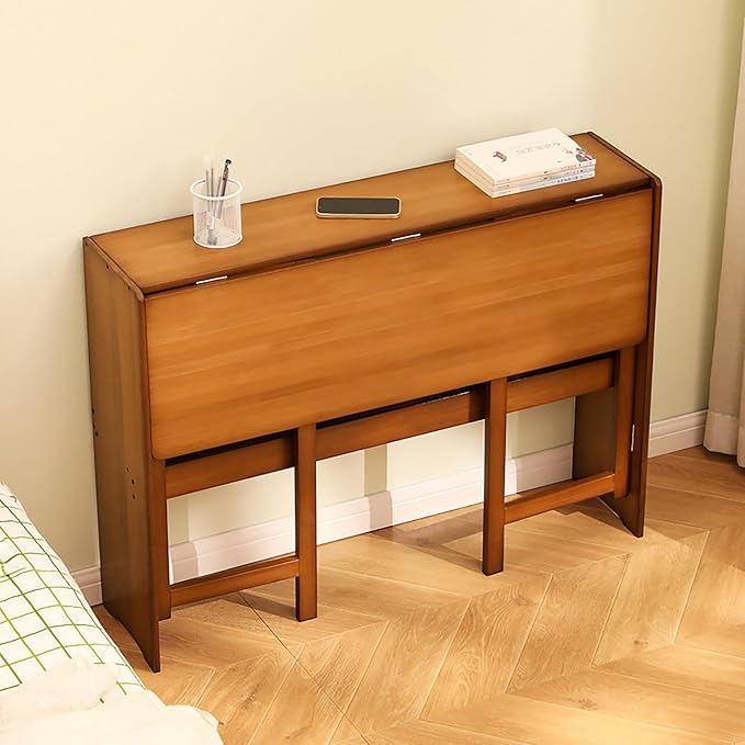 Bamboo Folding Desk, Laptop Desk Writing Desk with Storage Shelf Vanity Table Small Computer Table Space Saving Workstation for Home Office