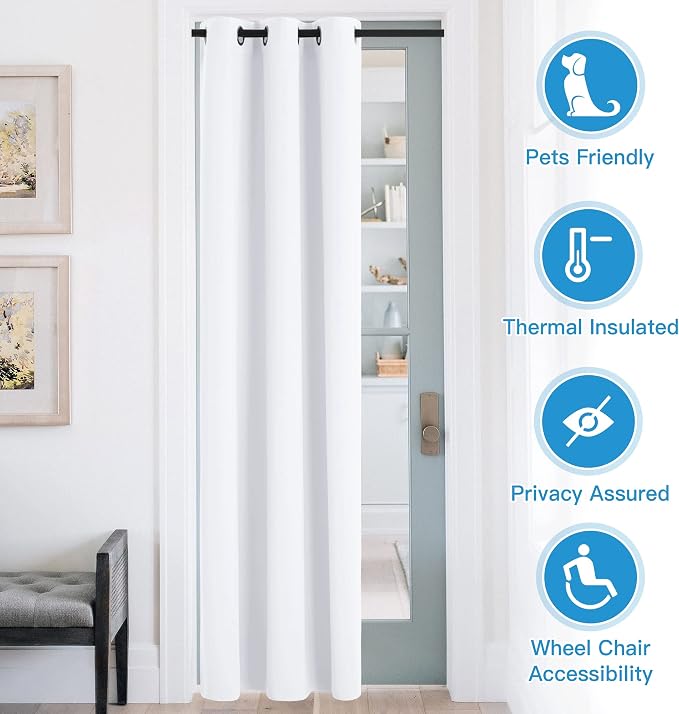 RYB HOME Blackout Curtains Thermal Insulating Privacy Temporary Door Curtains for Bedroom Closet Doorway Accordion Door Interior Living Room Kids Nursery Dining, Wide 60 x Long 90 inch, Pure White