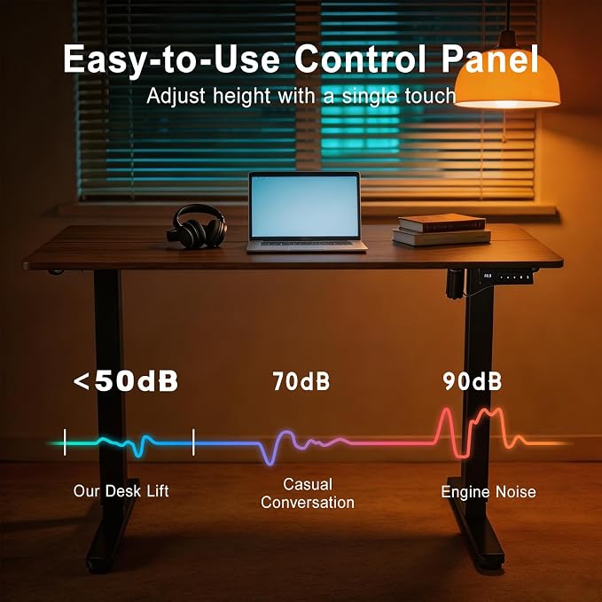 Electric Standing Desk, 55x24 Inches Sit Stand up Desk with 3 Memory Presets & Child Lock, Silent Motor, Heavy Steel Frame, Dual Hooks & Leveling Feet, for PC Workstation, Dark Walnut