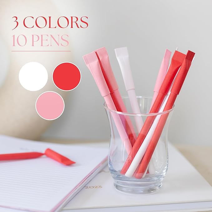 Paper Pen, Crafted From Recycled Paper, Metal Ink Insert, Plastic-free, Eco-friendly, Back to School, Sustainable Office Supplies, Goodie Bag Gift, Valentines Day, Black Ink, Pack of 10, Pure Love set