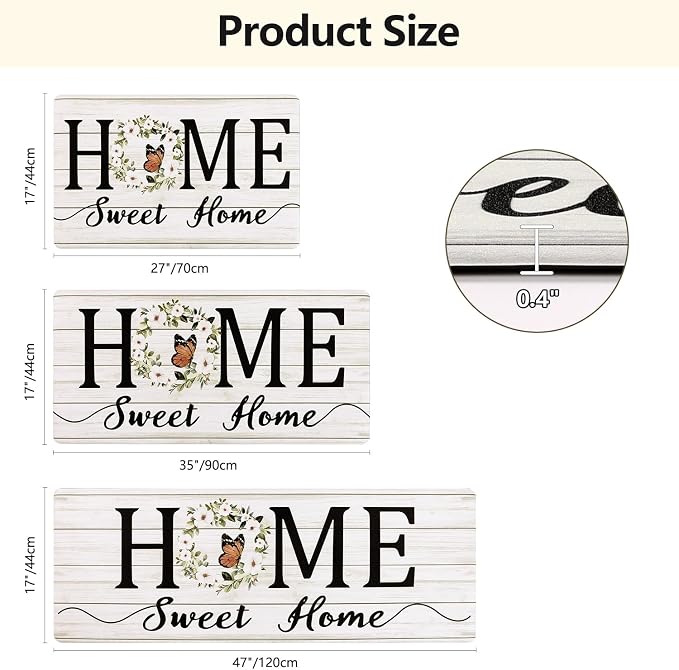 Yamaziot Anti Fatigue Kitchen Rug Set of 3, Non-Slip Cushioned Floor Mats | Waterproof, Stain Resistant, Farmhouse Cushioned Comfort Standing Desk Mat with Runner for Kitchen, Office, Sink, Laundry