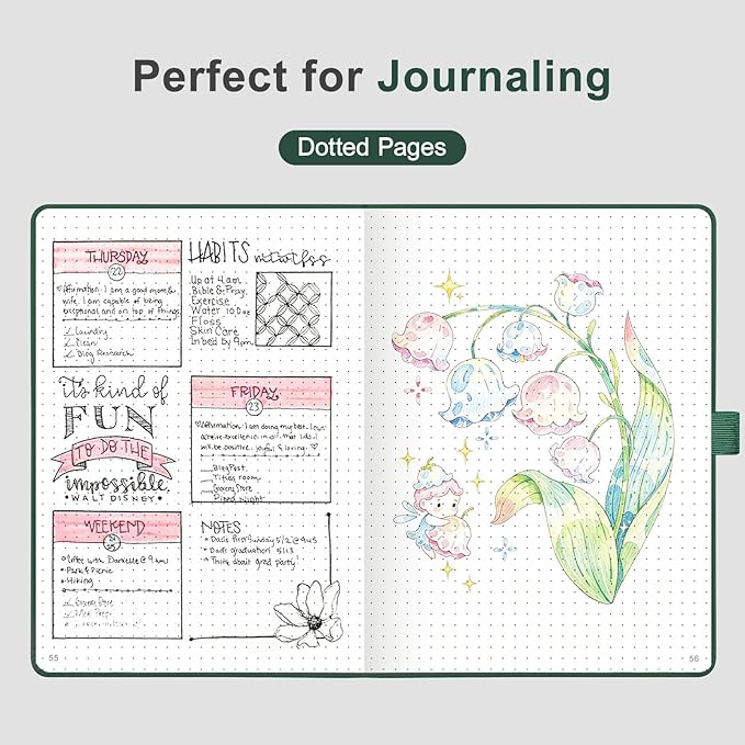 AHGXG Dotted Journal Notebook, 160 Numbered Pages, A5 Medium Size (5.7'' x 8.3''), 120 GSM Thick Paper, Leather Hardcover, for Journaling, Planning, Tracking (Dark Green)