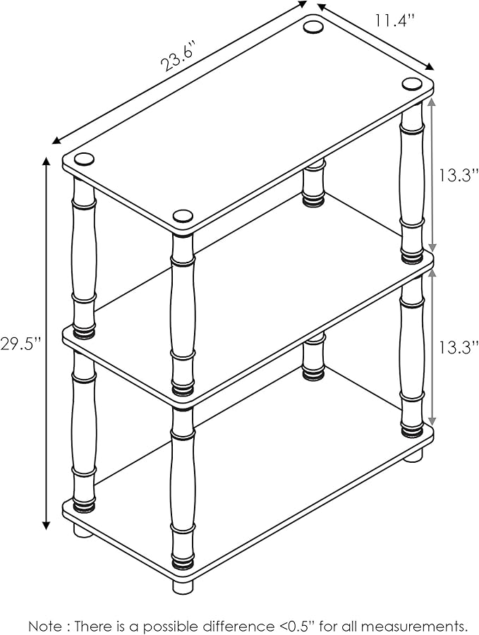 Furinno TURN-N-TUBE Storage Shelves, 3-Tier Book Shelf, Corner Shelf, Toolless Open Shelves, for Organization and Storage, Living Room, Garage, Home Office, Americano