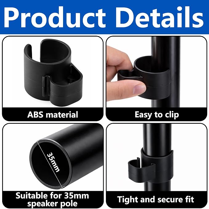 24 Pcs 35mm Speaker Pole Cable Clips, Pole Cable Management Clips | Sturdy Flame-retardant PP Material, Easy Snap-on, Secure Firm Clamping, Sufficient Kit for Multiple Audio-visual Devices