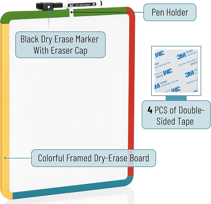 Mr. Pen- Dry Erase Board, 14” x 11” with a Black Dry Erase Marker, Small Mini White Board for Students
