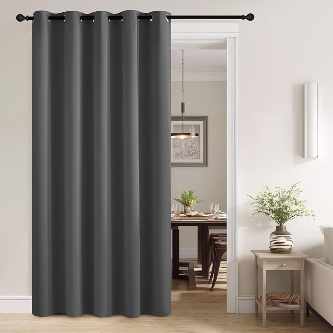 RYB HOME Grey Total Blackout Curtains for Bedroom, Wide Thermal Insulated Privacy Curtains for Sliding Glass Doors/Patio Door/Living Room/Open Closet, Room Divider Panel, W70 x L84, 1 Panel