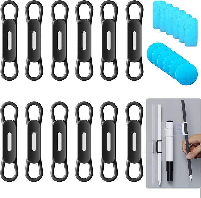 Freewindo 12 Pack Magnetic Pen Holder for Refrigerator, Silicone Magnetic Pencil Holder for Locker, Magnetic Dry Erase Marker Holder for Whiteboard, Desk, Clipboard (12back)