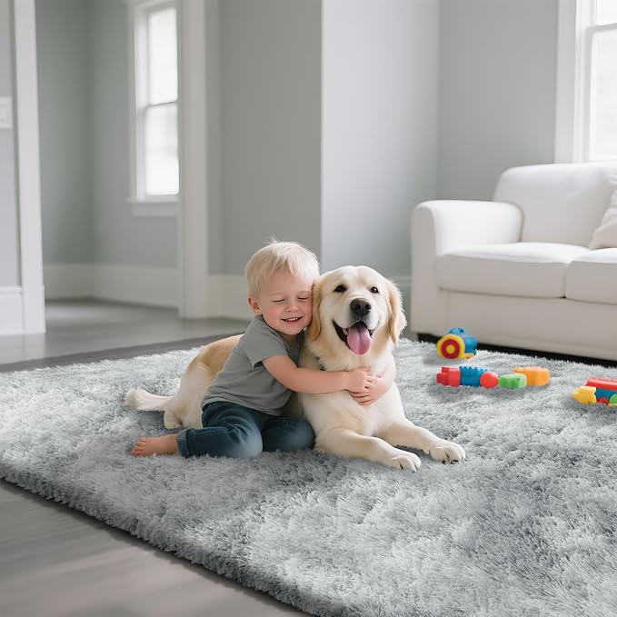 Fluffy Rug Shag Area Rug, Mottling Grey 4x6 Area Rugs for Bedroom, Small Bedside Rug, Soft Fluffy Shag Entryway Throw Rugs for Living Room Bedroom Room Home Decor