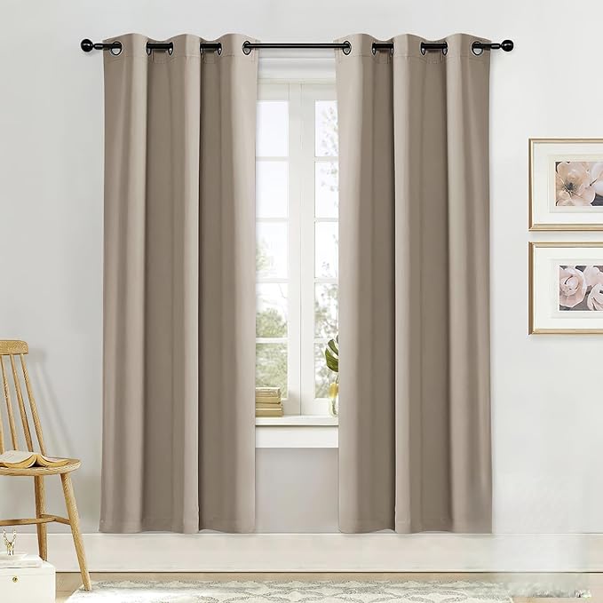 NICETOWN Blackout Curtain Blind for Bedroom, Single Panel, W34 x L72 inches, Taupe, Thermal Insulated Grommet Blackout Room Darkening Drape/Drapery