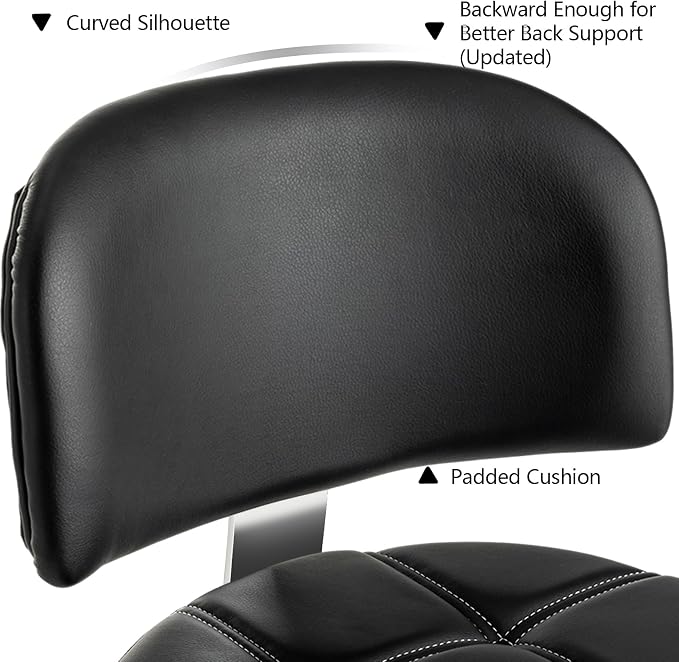 Lockable Stool with Back and Foot Rest Ergonomic Rolling Hydraulic Adjustable Stool for Doctor Esthetician Artist Home Small Office Desk (Black, 24''-31'')