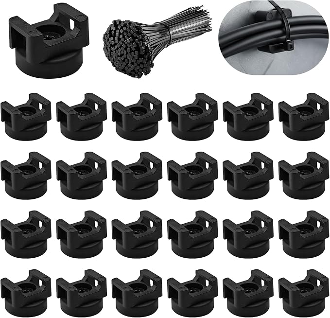 24pcs 22mm Magnetic Zip Tie Mount, Multi-Functional Cable Holder, Suitable for Industrial Cable Management and Home Cable Organizing. 24 Mounts and 100 Nylon Cable Ties