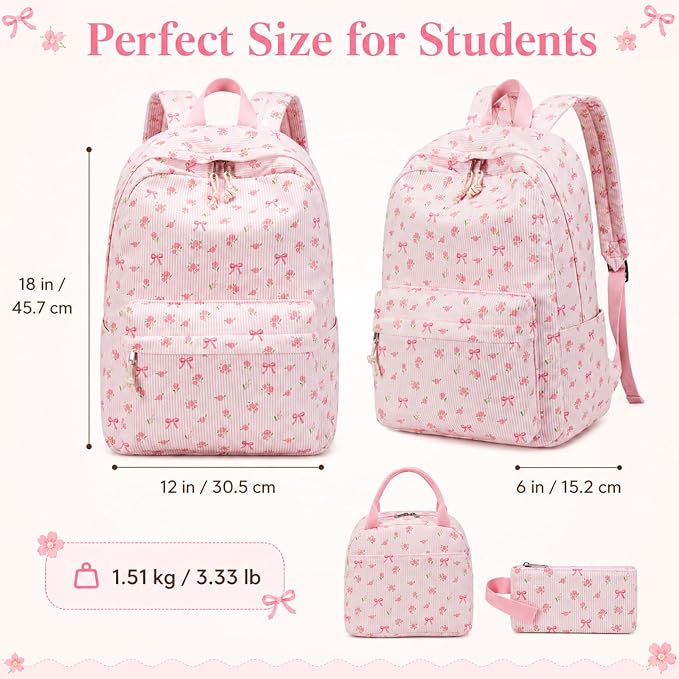 Bluboon School Backpack Set Girls Womens Laptop Bookbag Casual Daypack Fits 15 inch Laptop with Lunch Tote Bag and Pencil Bag