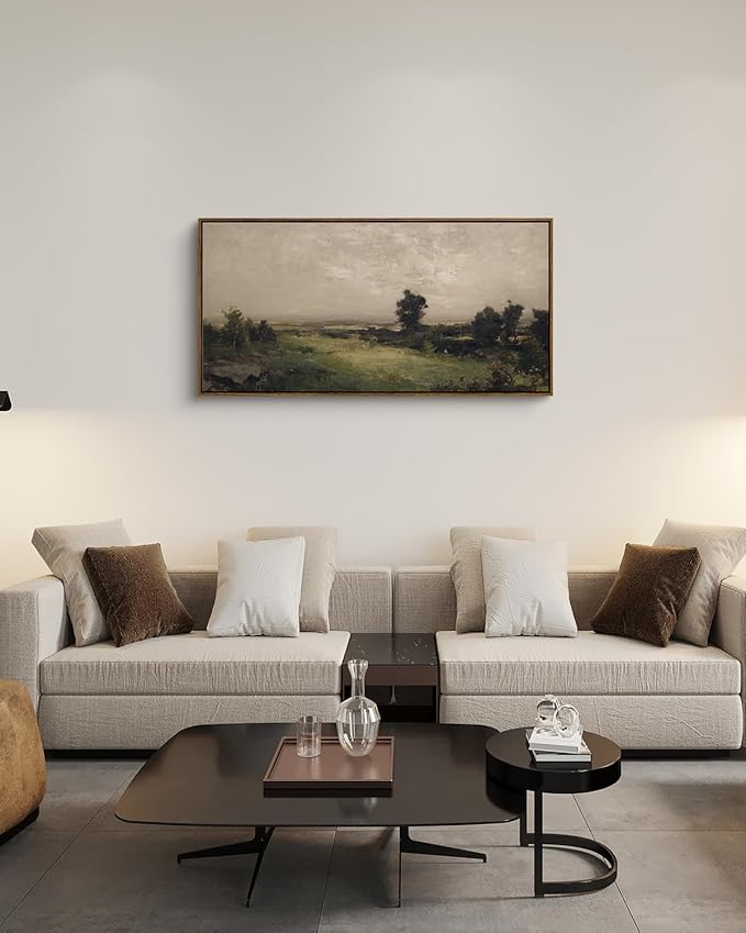 InSimSea Extra Large Framed Vintage Wall Art, Living Room Country Farmhouse Decor, Wilderness Landscape Paintings, Canvas Prints, Retro Scenery Long Picture for Bedroom Above of Bed,20x40inch