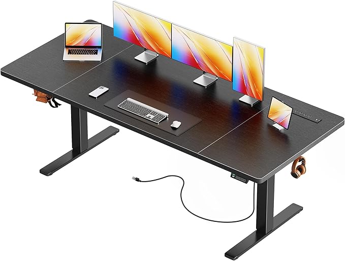 Huuger 71 X 30 Inch Electric Standing Desk with Power Outlets and USB-C Port, Height Adjustable Desk, Sit Stand Desk for Home Office, Computer & Gaming Desk with 4 Presets, Stable Steel Frame, Black