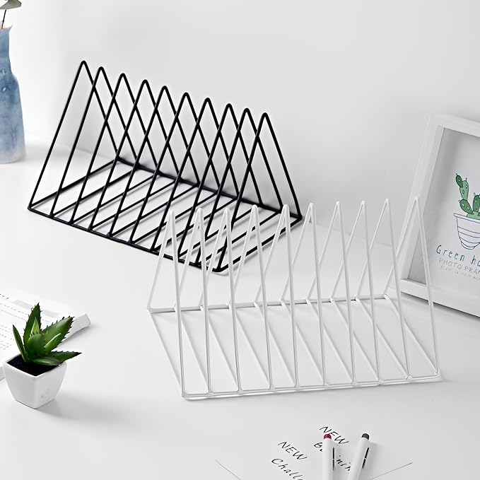 Sooyee 2 Pack 9 Slot White Magazine Holder, Desktop File Sorter Organizer Triangle Bookshelf Decor for Home Office, Iron Wire