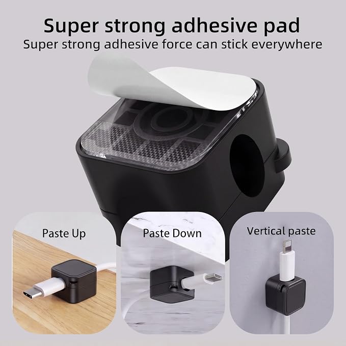 6 Pack Magnetic Cable Clips, Under Desk Cable Management for Office | Adhesive Cord Holder for Phone Wall Desktop, Home Nightstand Desk Accessories (Black)
