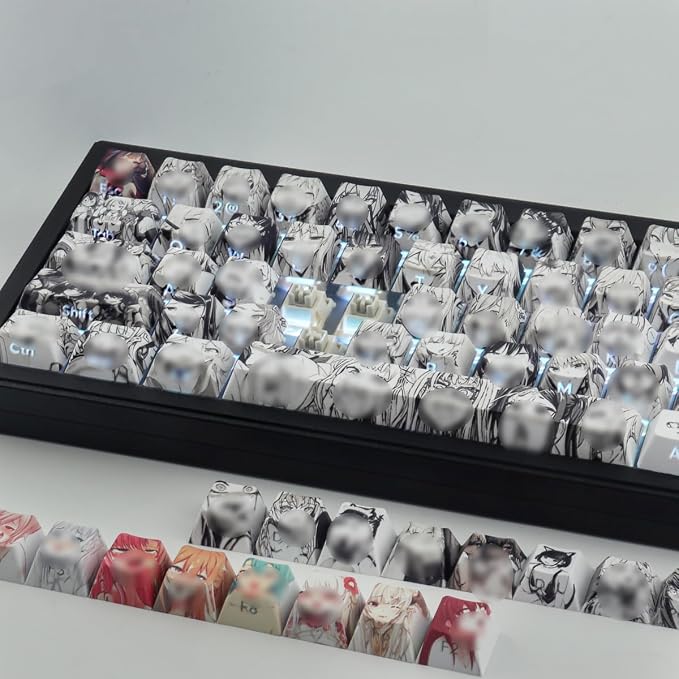 Tsungup Anime Keycaps-SidePrint Keycap Set,Japanese Custom Keycap Keyboard | PBT Shine Through Backlit Keycaps 75 Percent,129 Keys Dye Sub Cherry Profile Keyboard Key caps for Cherry Mechanical Keyboard